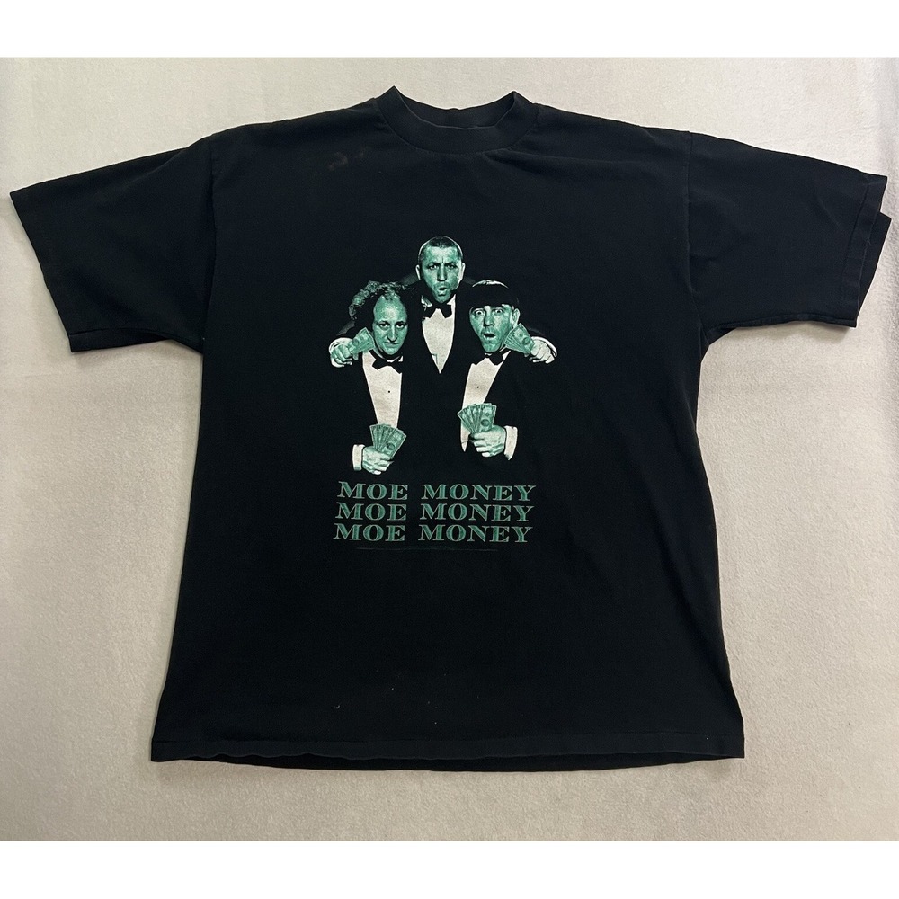 Balzout The Three Stooges Moe Money T-Shirt Men's Size XL Black 90s Made in USA